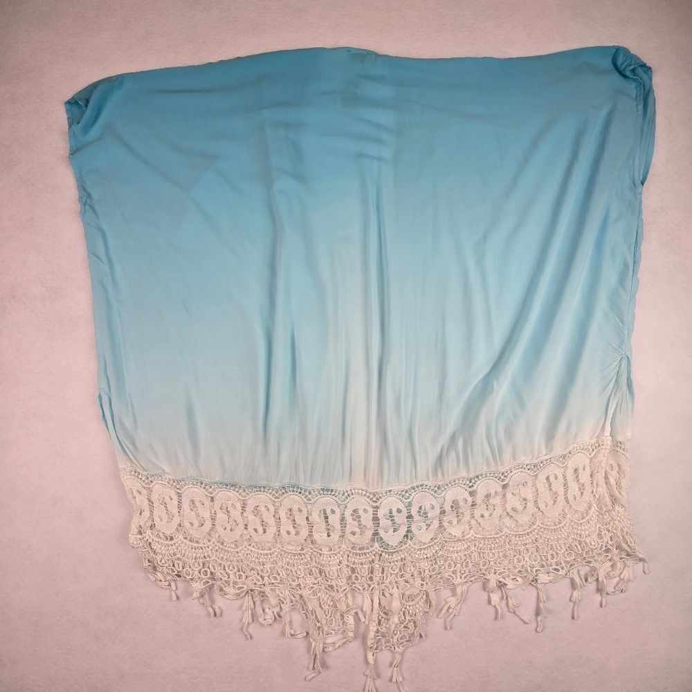 Chicos Blue Ombre Lace Trim Kimono Cardigan - Picture 4 of 9